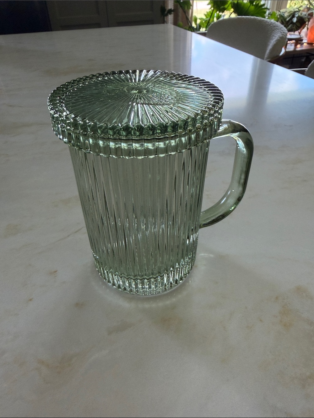 Ribbed Glass Mug with Lid - Light Green
